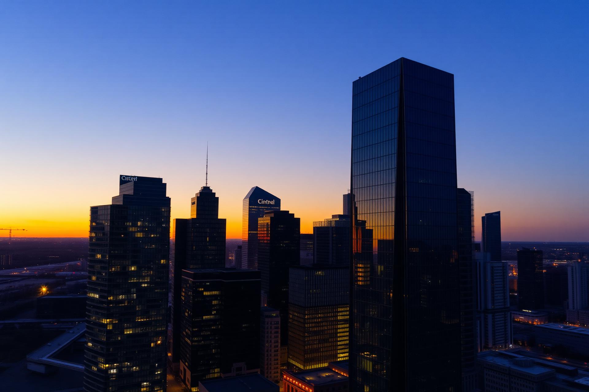 California commercial real estate skyline at twilight
